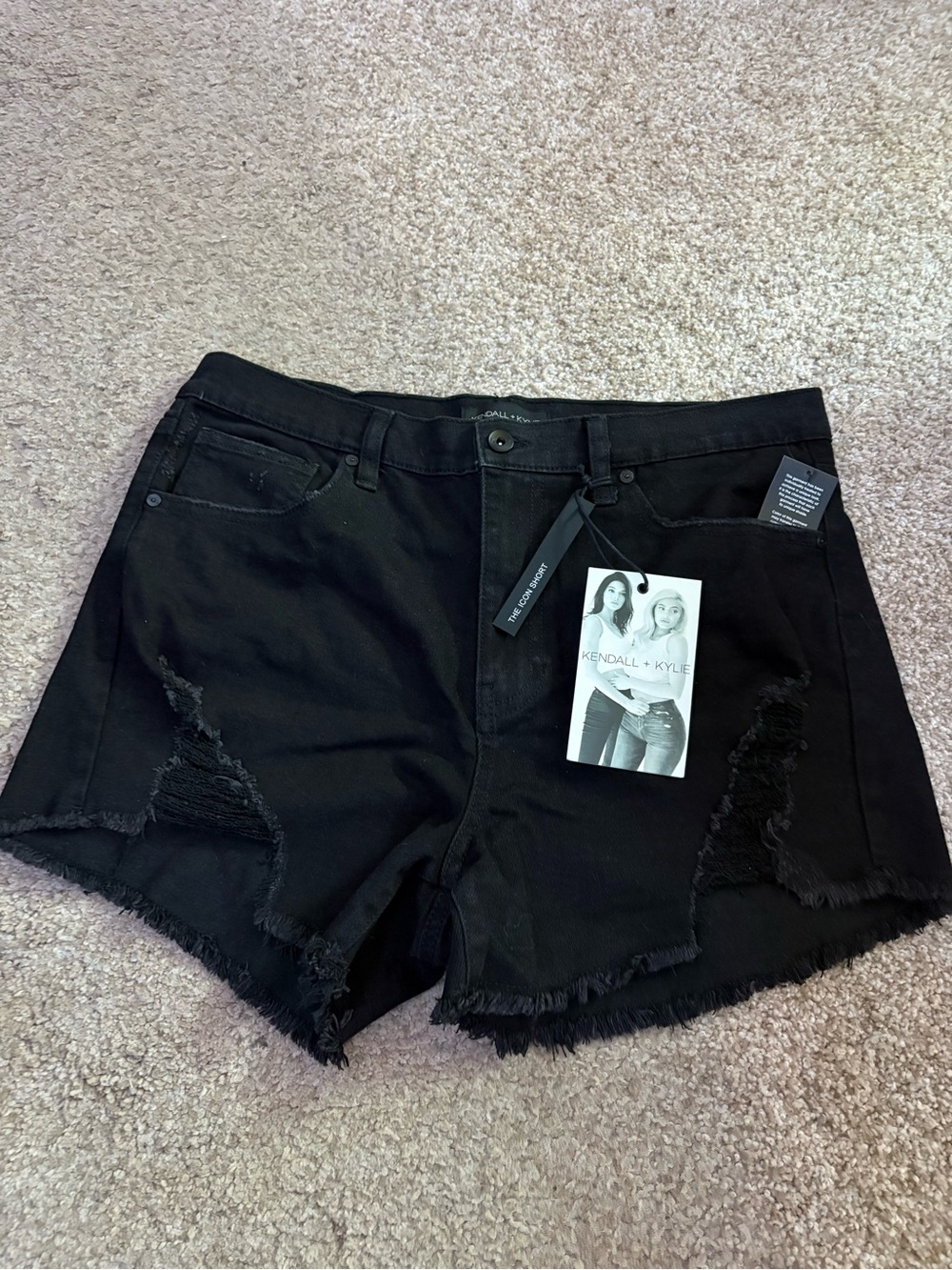 Kendall & Kylie Black Distressed High-Rise Jean Shorts - Picture 1 of 4
